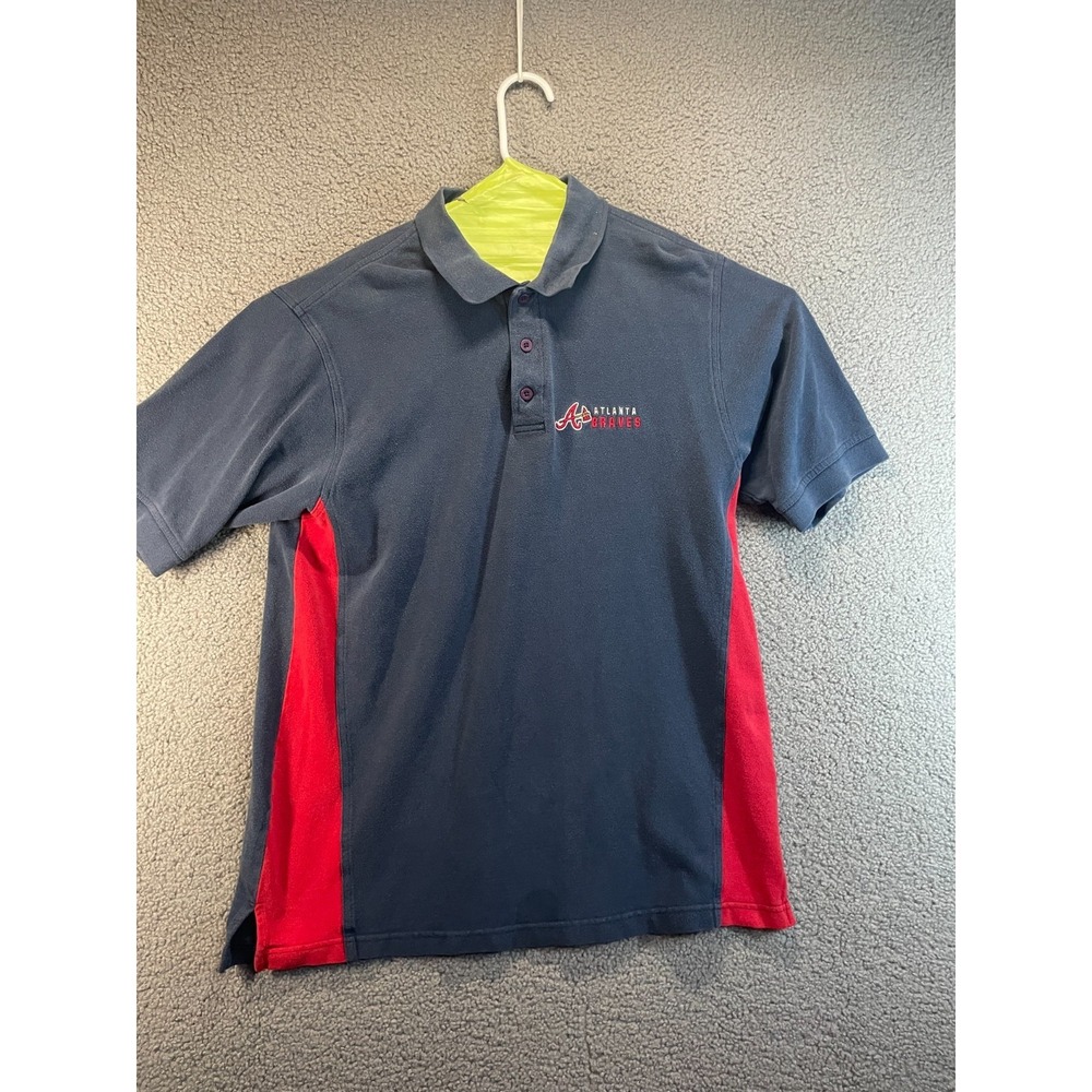 CSA Atlanta Braves Navy Blue Polo, Red Color Block, Men's Size L